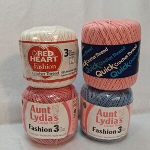 Aunt Lydia Red Heart Crochet Thread OS Fashion 3 Multi Color 4pc Lot NEW